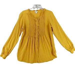 Sundance Shirt Women's Medium Button Rayon Yellow Pleated Peasant Boho Western